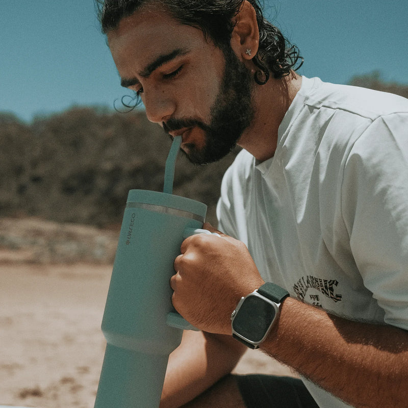 Insulated Tumbler with Handle & Straw Sage 1.18L