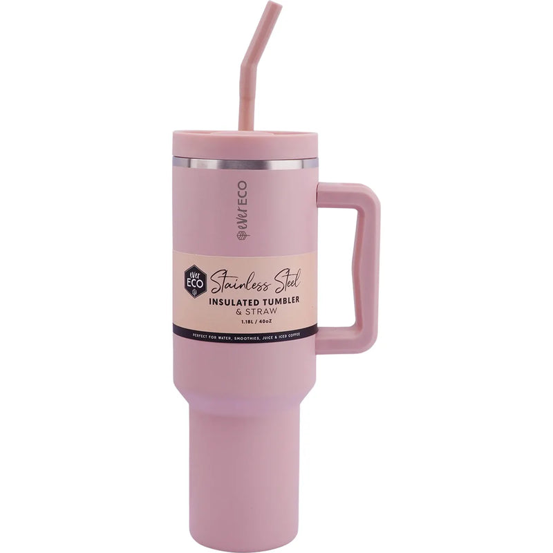 Insulated Tumbler with Handle & Straw Sage 1.18L